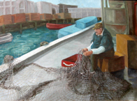 painting of fisherman with net