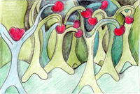 painting of marching trees